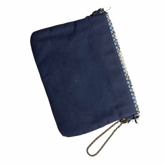 Steve Madden woven fringe beaded navy Envelope Clutch - Picture 3 of 7